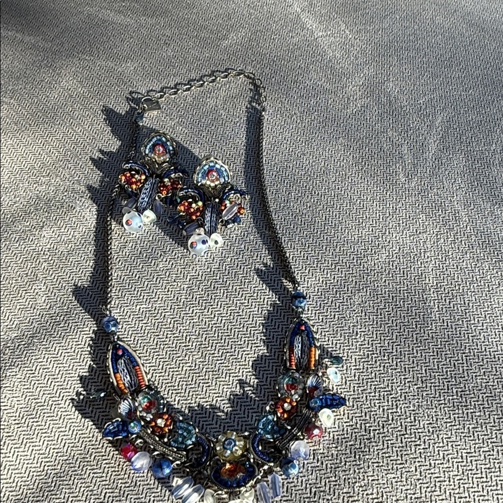 Ayala Bar Set Blue Red and Silver Sparkly Necklace Earrings Set 💎SEE VIDEO💎 - Picture 3 of 15